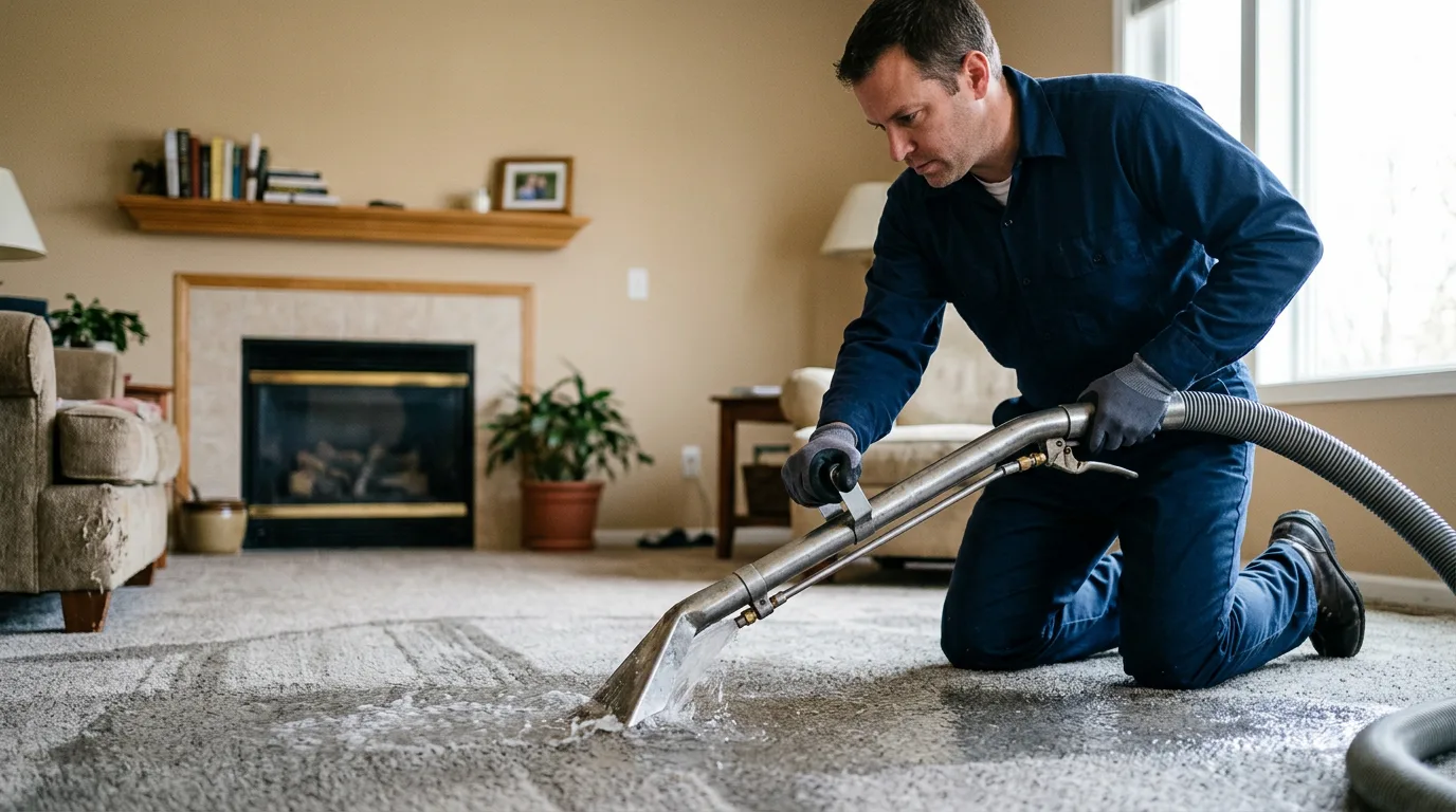 Water damage restoration technician working near Blue Mountain, MS